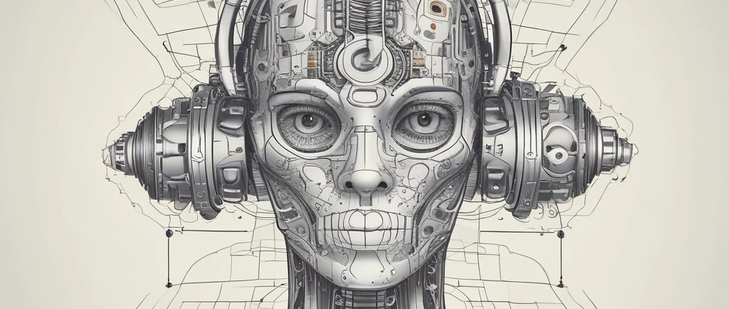 an ai agent- like headphones with a human head and a human head