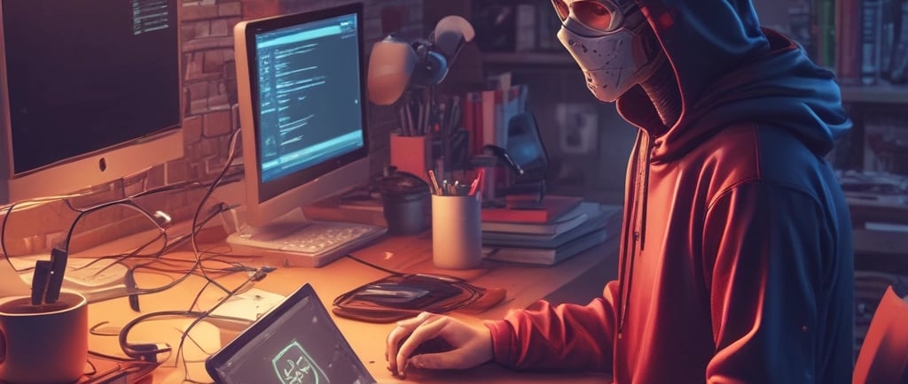 a man in a hoodie is sitting at a desk with a laptop