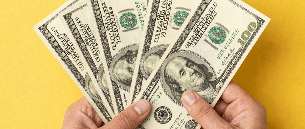 fan of 100 U.S. dollar banknotes