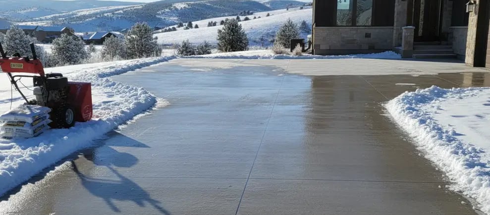 Residential concrete driveway in winter at Eagle Mountain Utah