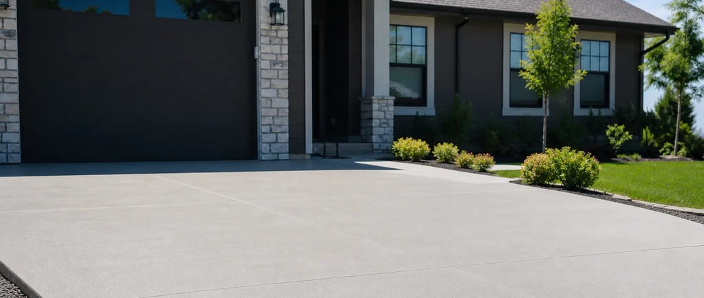 New residential concrete driveway with a smooth professional finish outside a modern home in Eagle Mountain