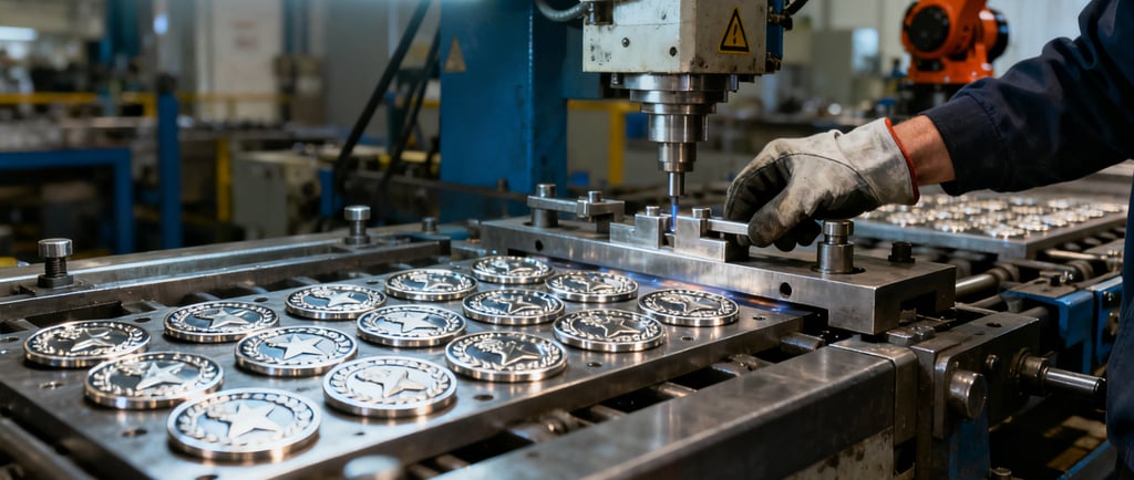 a man in a factory with a machine that is making a lot of metal
