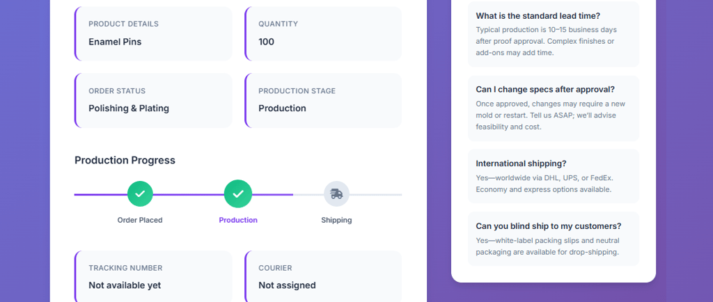 Order details in our order tracking system