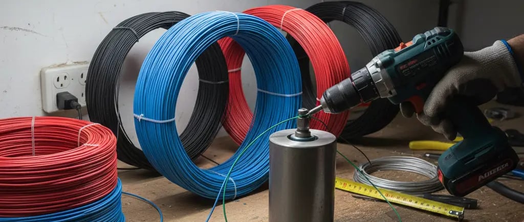 What Is the Colour of Live Wire in the UK with drill machine and rolls of wires