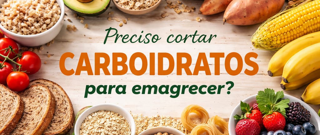 Mesa com alimentos fontes de carboidratos saudáveis como arroz integral, batata-doce, frutas, aveia 