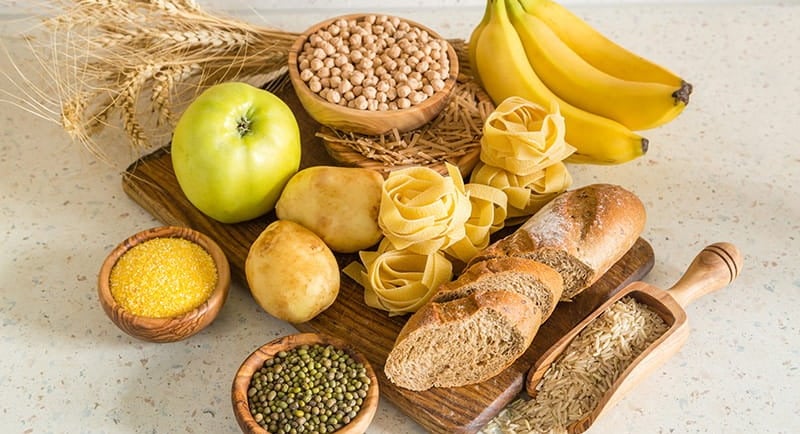 a variety of carbohydrate food items