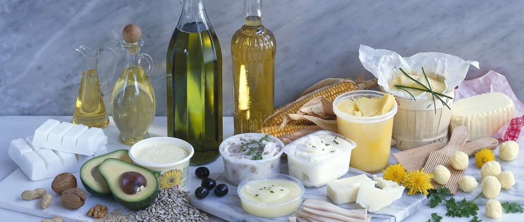 a variety of food items including healthy fats
