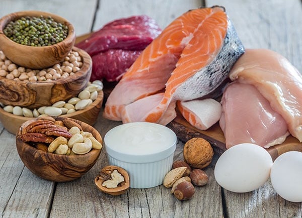 a variety of foods that include fish, eggs, and nuts