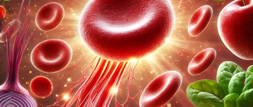 Illustration of healthy red blood cells flowing through the bloodstream, symbolizing oxygen transpor