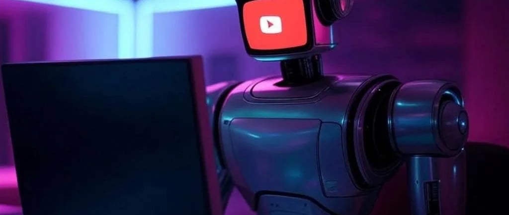 a robot with a video game on the screen