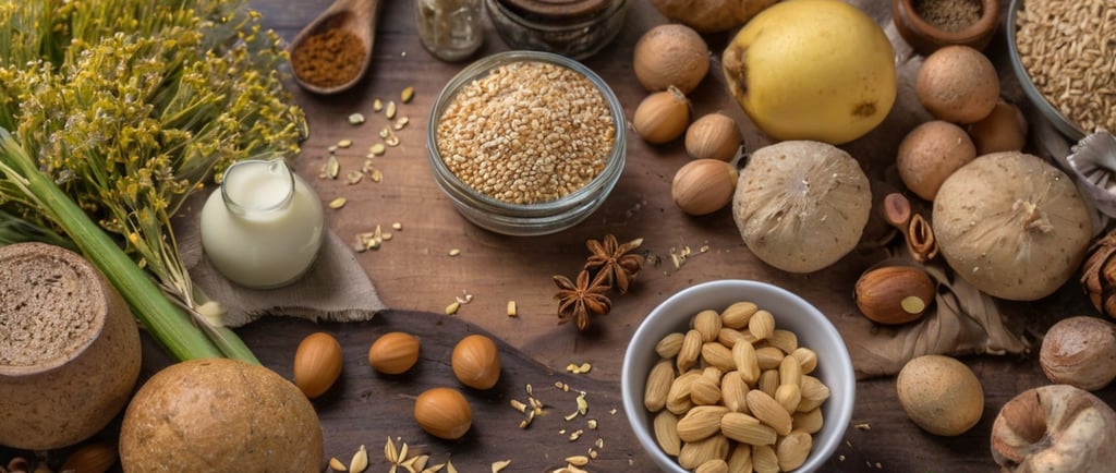 a variety of nuts and nuts on a wooden table