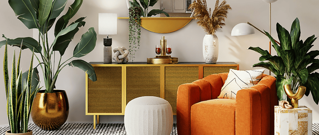 Cayla Henri: A living room with a couch, chair, and a mirror