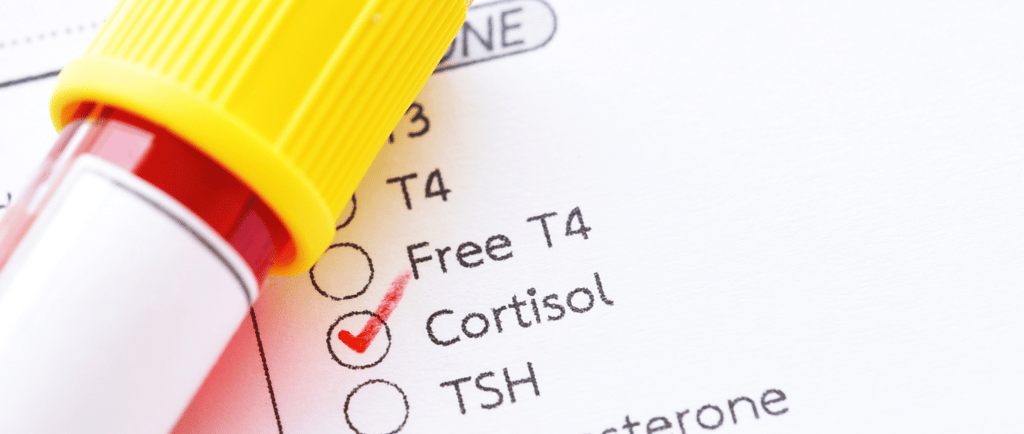 vial of blood with list of hormones and cortisol check box ticked