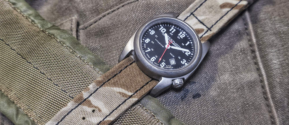 Tactical watch for military use with a robust tactical watch band and military strap