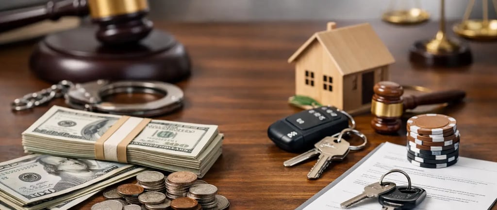 Boise Bail Bond payments for cash or using a bail bond. Money and keys on a table with a bail bond.