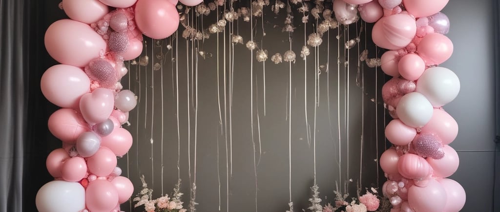 Colorful balloon arrangement with a toy car.