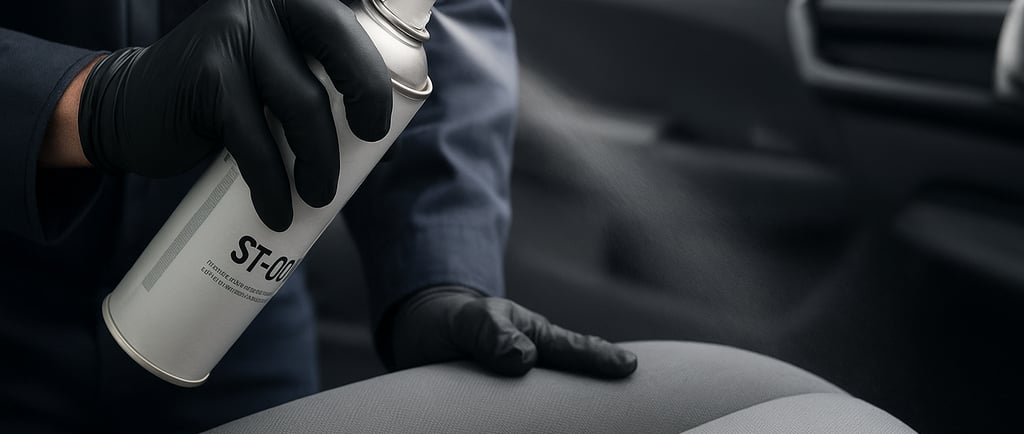 Application d’un traitement hydrophobe sur sièges de voiture pour protéger le tissu contre les taches et faciliter l’entretie