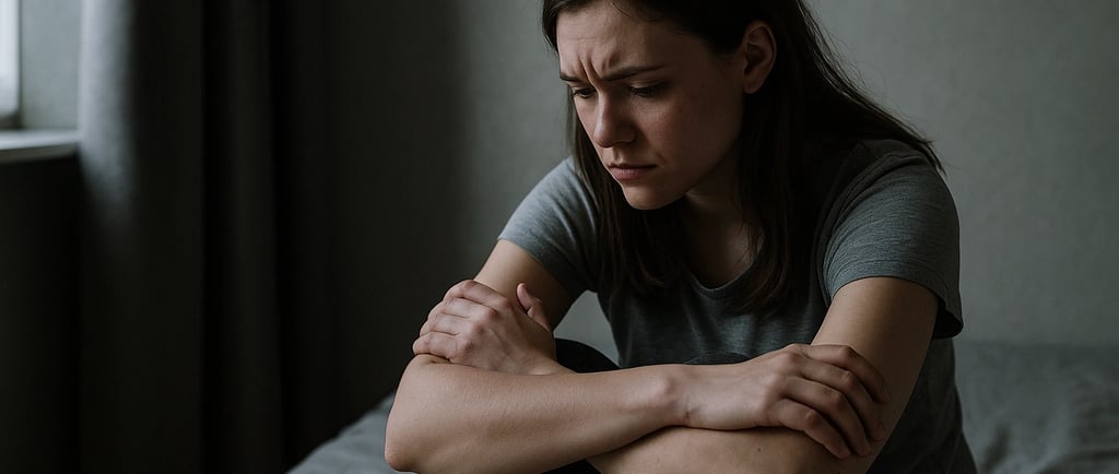 Illustration af følelsesmæssig smerte og selvskade i et ikke-seksuelt, neutralt udtryk.