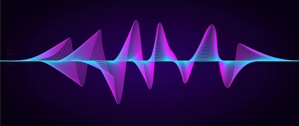 a sound waveform with a blue and purple background