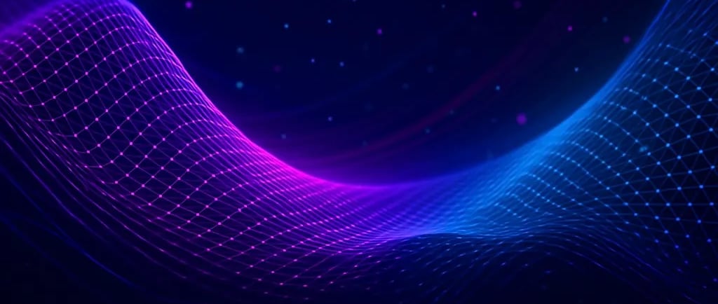 a blue and purple abstract background with a wave of light