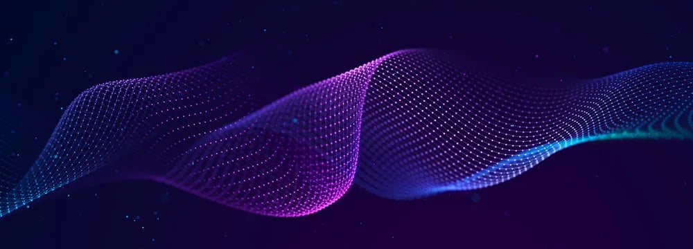a wave of blue and purple lines on a dark background