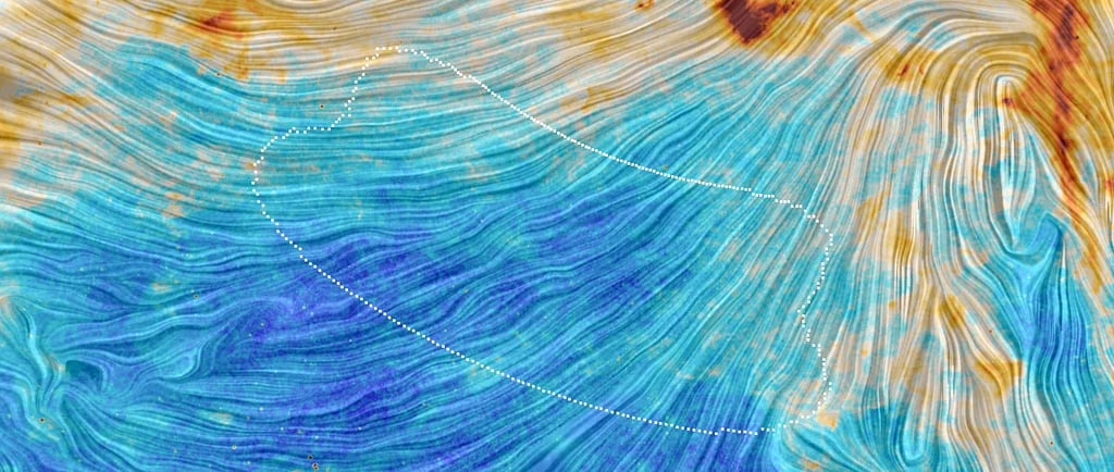 an abstract image of waves with shades of blue and yellow