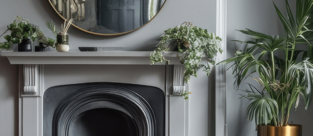 A chic living room features a pink sofa, elegant decor, and large windows bringing in natural light.