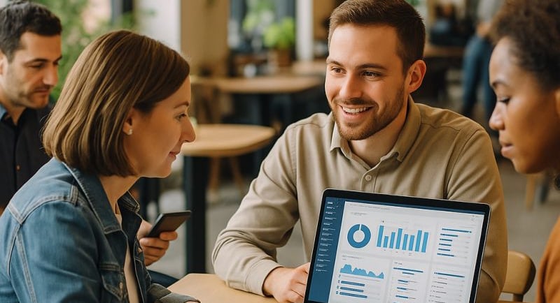 Ilustração sobre gestão de clientes mostrando o equilíbrio entre especialização e visão holística