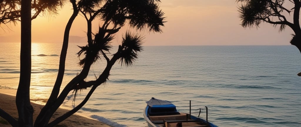 A red and cream KSRTC bus is traveling down a winding rural road surrounded by lush green vegetation. The mountainous backdrop is shrouded in mist, suggesting a serene and natural setting. The road curves gently, contributing to the scenic and peaceful vibe.