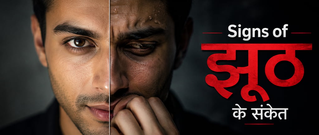 Split portrait of a calm man and a nervous man illustrating psychological signs of lying.