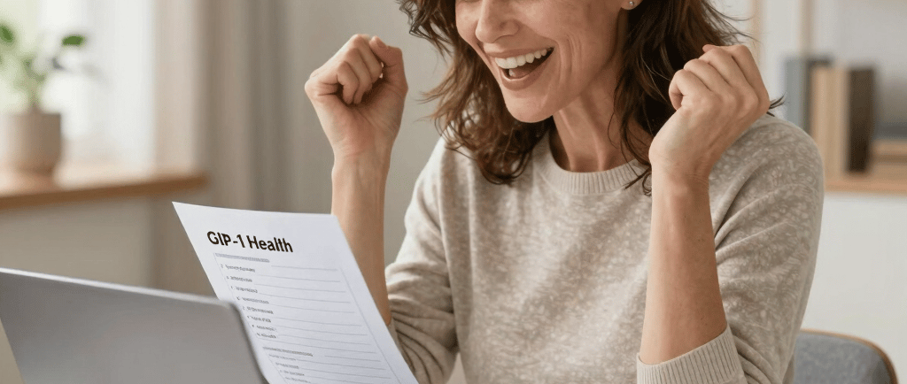 Woman starting GLP-1 weight loss program online with TMates semaglutide from home