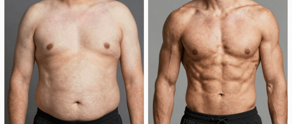 3 month weight loss before and after showing 30 pound male transformation with Yucca Health GLP-1