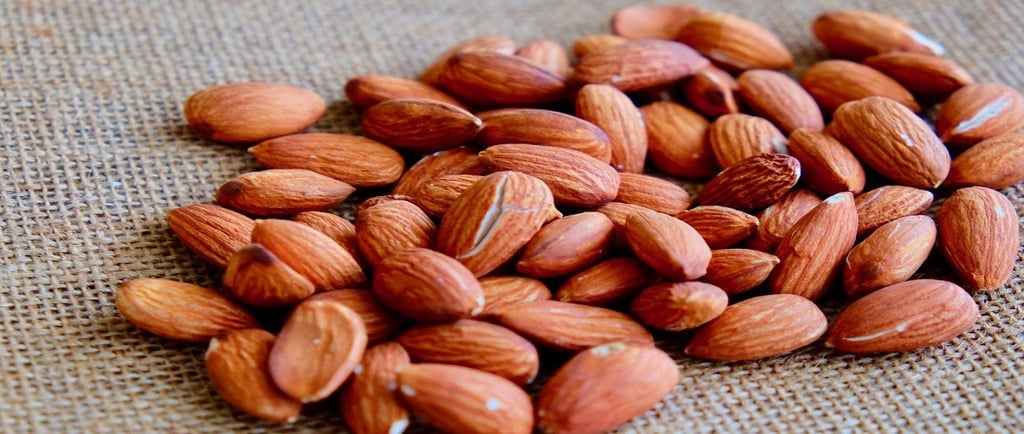 Almonds on jute surface