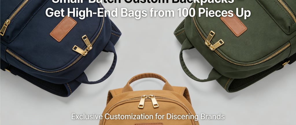 Small batch custom backpack with logo, 100 pieces order