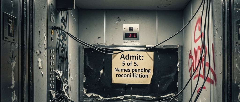 an elevator with a sign that says admit us to name it