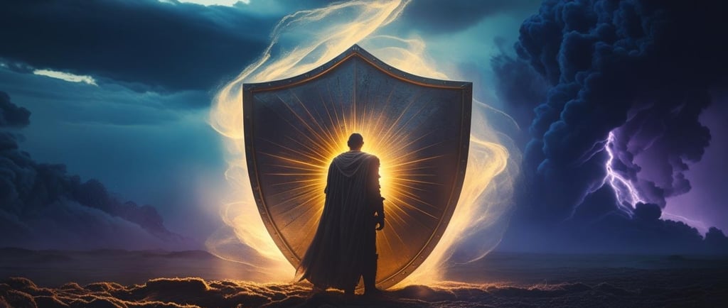 a man in a cloak with a shield