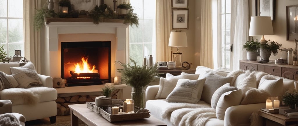 A cozy interior of a shop featuring wooden furniture and a variety of home goods, such as cups, books, and decorative items. Shelving units display an assortment of items, and a person wearing a mask can be seen browsing. Warm lighting enhances the inviting atmosphere.