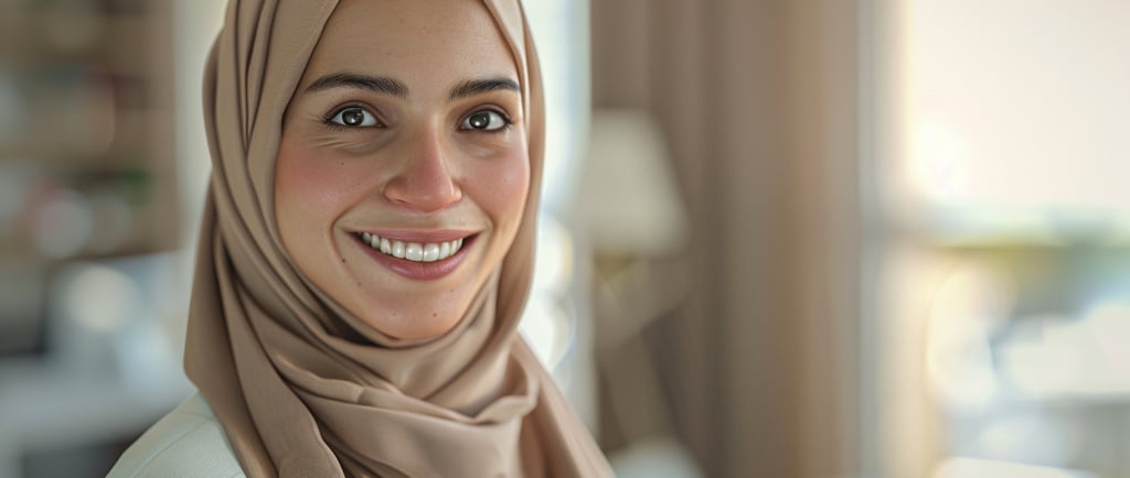 Smiling Muslim woman in hijab, symbolizing confidence, healing, and faith-based life coaching for Muslim women.