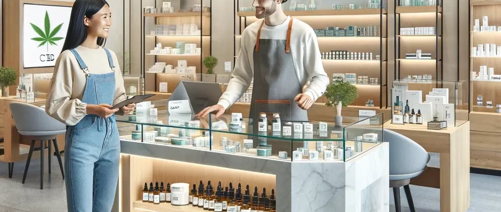 a woman standing in front of a counter with a counter top