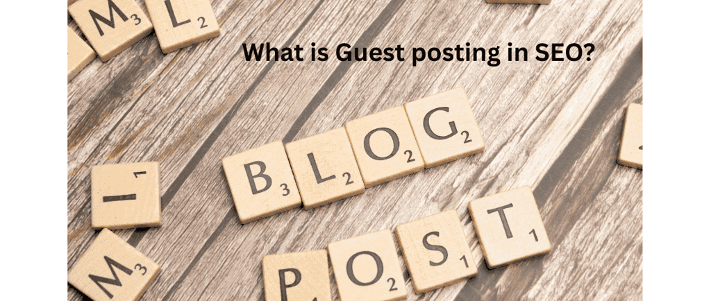 Scrabble letter tiles arranged on a wooden surface spelling “BLOG POST,” with the text “What is Gues