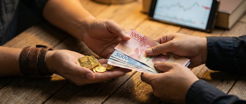 hukum jual emas digital, jual emas bsi ke rekening, taqabudh jual emas online