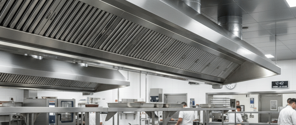 photo d'une hotte de cuisine de restaurant après sont nettoyage