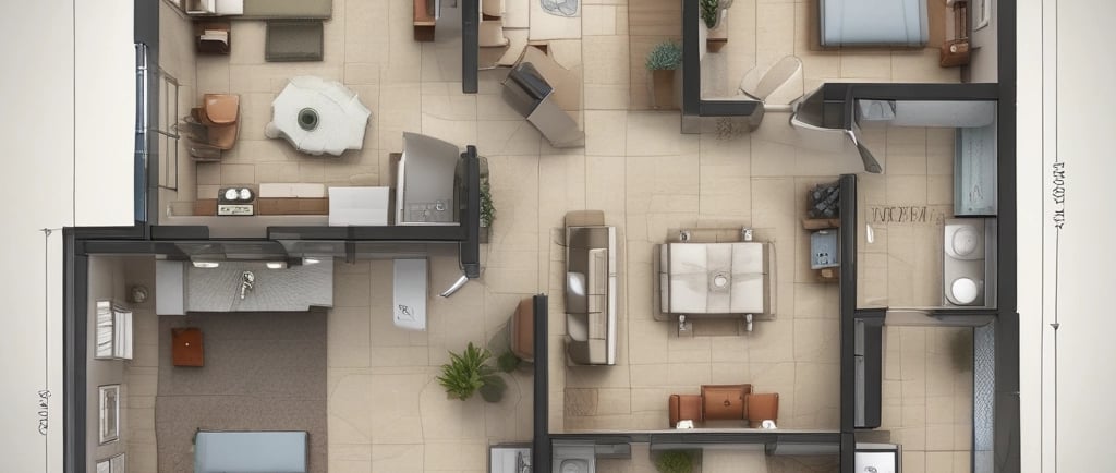 A living room with a white couch and a round window