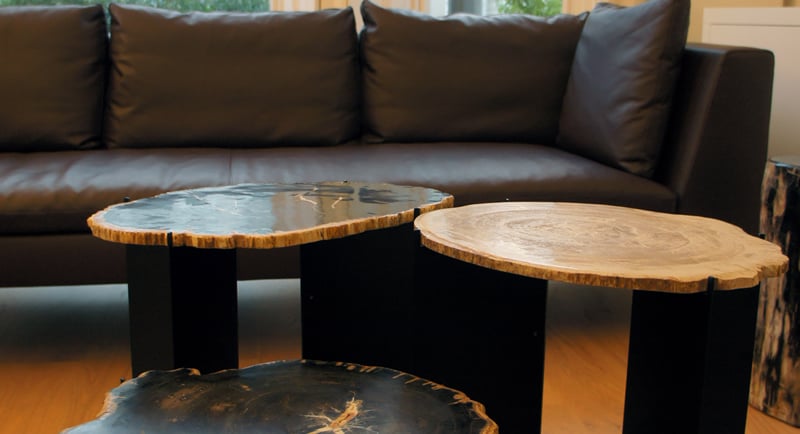 Three Petrified Wood Side Tables