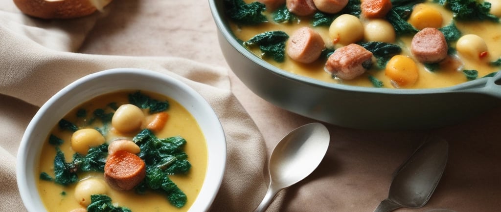 a spoon full of soup on a white plate