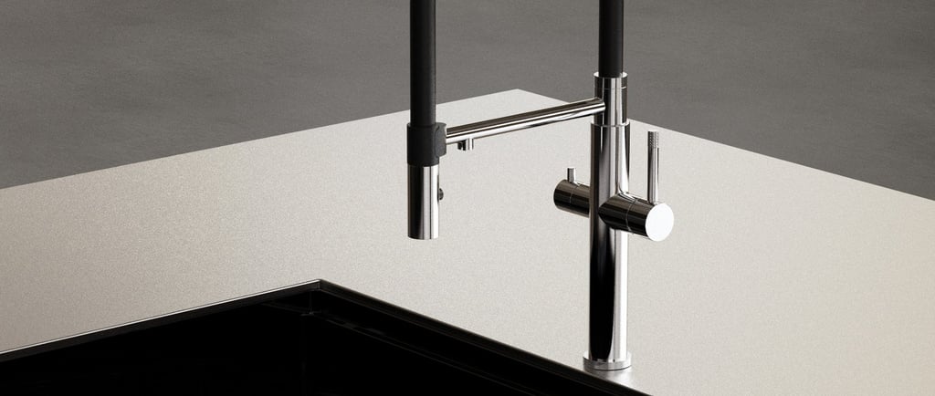 a sink with a 25mm Cartridge Kitchen Faucets in 304 Stainless Steel