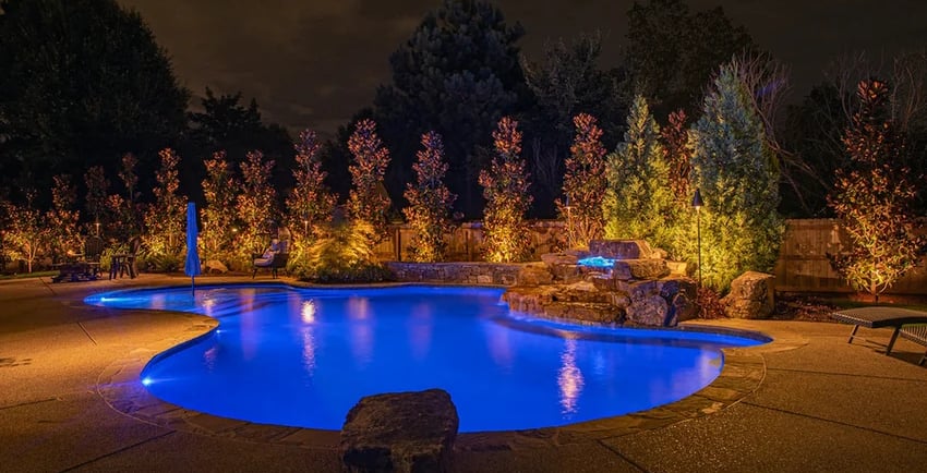 Free-Form Pool with Natural Rock Grotto, Pool Illumination