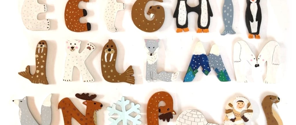 Lettres en bois  animaux de la banquise