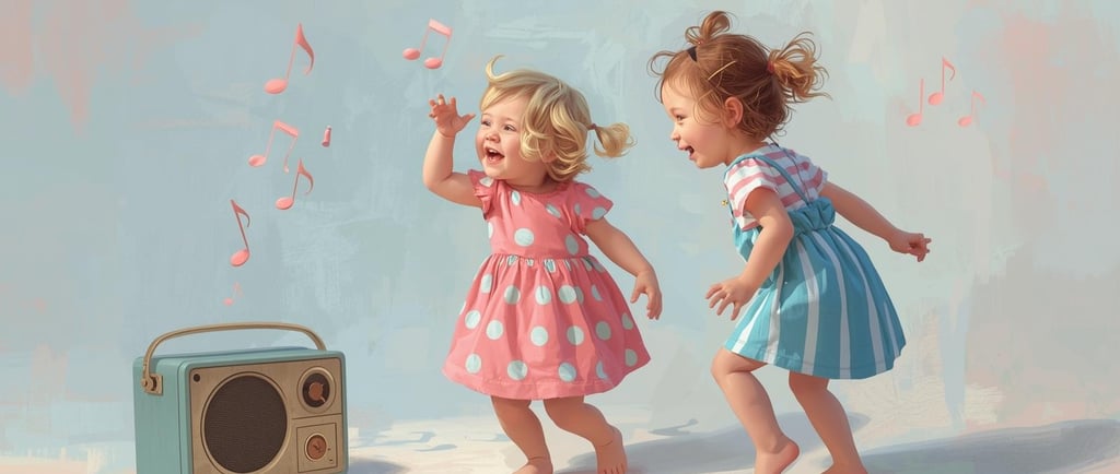 two little girls playing with music and singing