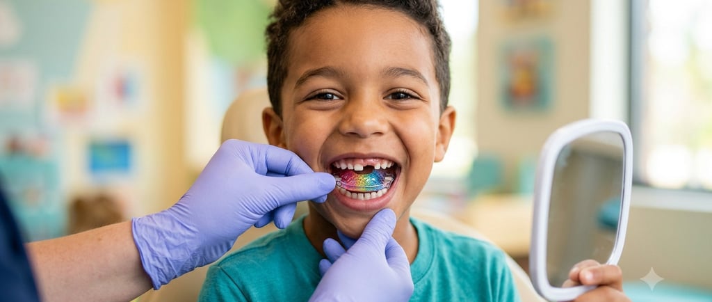 Imagem de uma criança abrindo a boca recebendo tratamento dental preventiva 